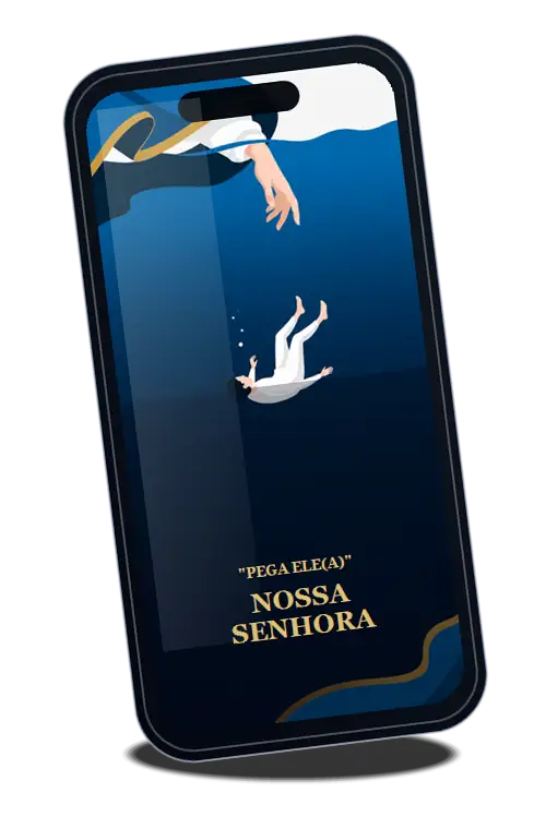 Mockup do ebook Pega Ele(a), Nossa Senhora em um celular